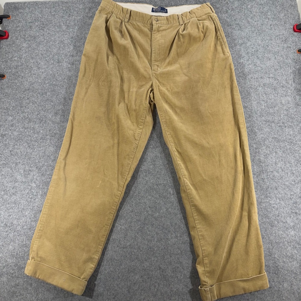 Polo Ralph Lauren Mens Tan Corduroy Double Pleated Cuffed Trousers 36x30